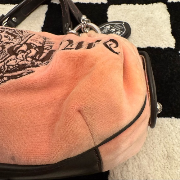 Vintage Juicy Couture Pink Logo Velour Hobo Handbag Purse - Picture 9 of 16